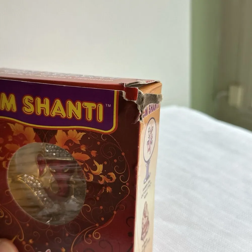 Om Shanti Ganesha Idol Figurine – Gold Red Jeweled Hindu Car Dashboard Statue